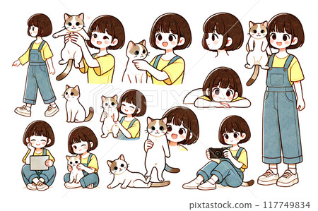 A cat and a girl's daily life 117749834