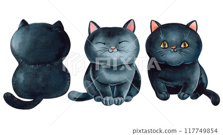 Cute black cat watercolor, Halloween black cats, Cartoon animal hand drawn illustration, Halloween black cat Cute black cat watercolor, Halloween black cats, Cartoon animal hand drawn illustration, Halloween black cat 117749854