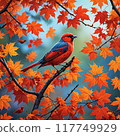 秋天樹葉中的紅鳥 117749929