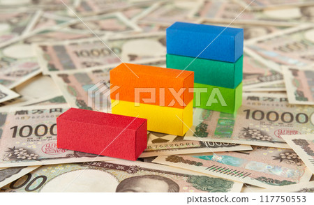 10,000 yen bill and blocks, increase, step, asset management, savings 117750553