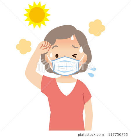 老婦戴口罩出汗，口罩中暑，戶外高溫 117750755