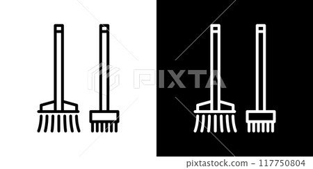 拖把和甲板刷簡單的線條圖標 拖把和甲板刷簡單的線條圖標 117750804
