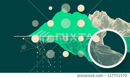 Trendy abstract wireframe mountain background. Modern science or technology art elements. Surface illustration. Vector hand drawn. 117751570