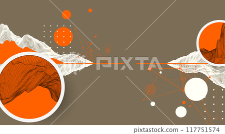 Trendy abstract wireframe mountain background. Modern science or technology art elements. Surface illustration. Vector hand drawn. 117751574