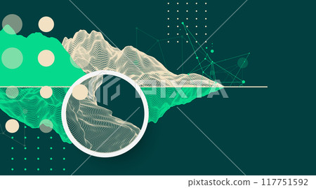Trendy abstract wireframe mountain background. Modern science or technology art elements. Surface illustration. Vector hand drawn. Trendy abstract wireframe mountain background. Modern science or technology art elements. Surface illustration. Vector hand drawn. 117751592