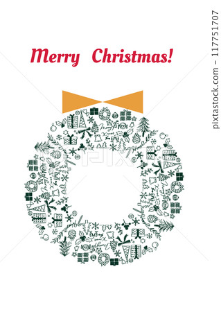 Hand-drawn Christmas icons arranged on a wreath 117751707