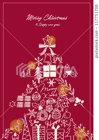 Line drawing illustration Christmas tree message card red 117751708
