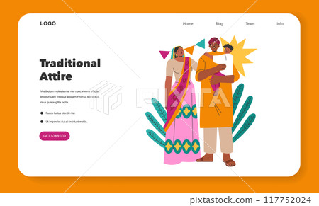 Navaratri concept. Indian couple in traditional attire, celebrating the Hindu festival with joy and cultural pride. Vector illustration. 117752024