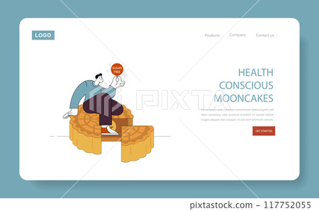 Mid Autumn Festival concept. A person sitting on mooncakes, choosing a sugar-free option. Healthy lifestyle during festive seasons. Vector illustration. Mid Autumn Festival concept. A person sitting on mooncakes, choosing a sugar-free option. Healthy lifestyle during festive seasons. Vector illustration. 117752055