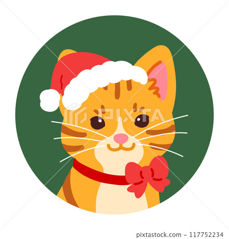 聖誕節簡單可愛的棕色老虎圓形圖示插圖 117752234