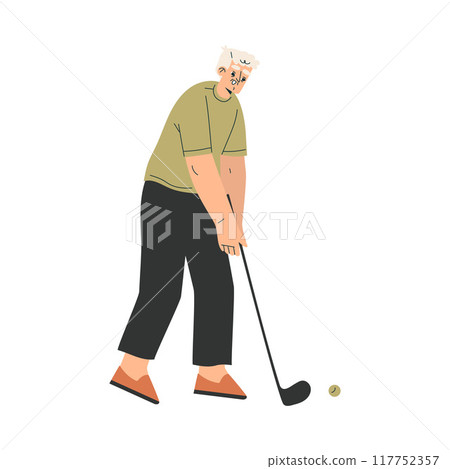 Senior Man Character Playing Golf Sport with Club Vector Illustration 117752357