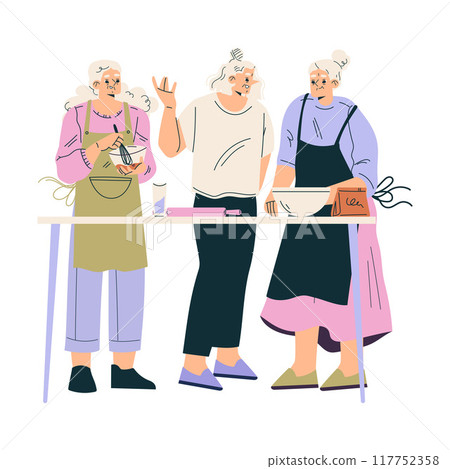 Nursing Home with Retired Woman Character Cooking and Baking Vector Illustration 117752358