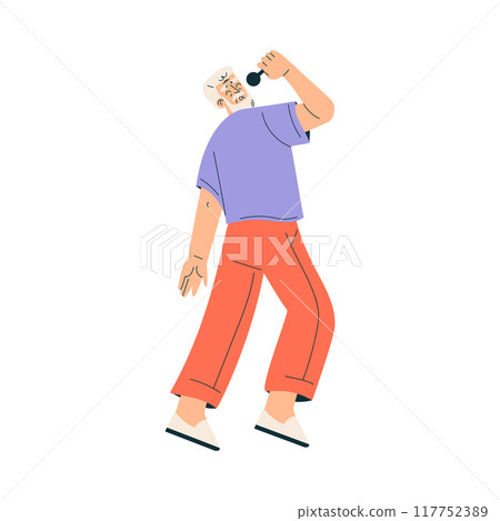 Senior Man Character Sing with Microphone Vector Illustration 117752389