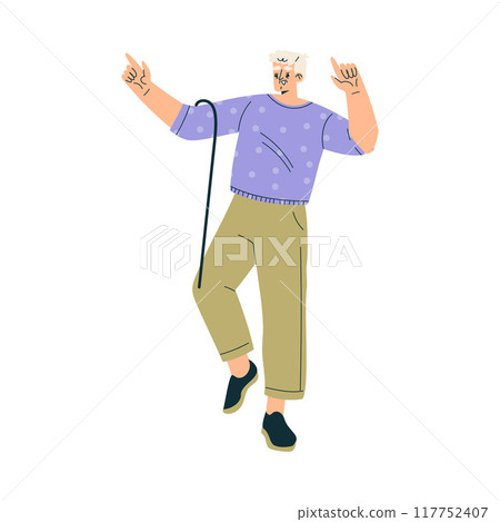 Senior Man Character Dancing Moving His Body Vector Illustration Senior Man Character Dancing Moving His Body Vector Illustration 117752407