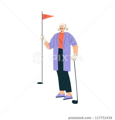 Senior Woman Character Playing Golf Sport with Club Vector Illustration 117752416