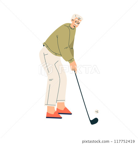 Senior Man Character Playing Golf Sport with Club Vector Illustration 117752419