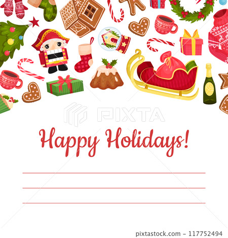 Merry Christmas and New Year Card Design with Object Vector Template 117752494