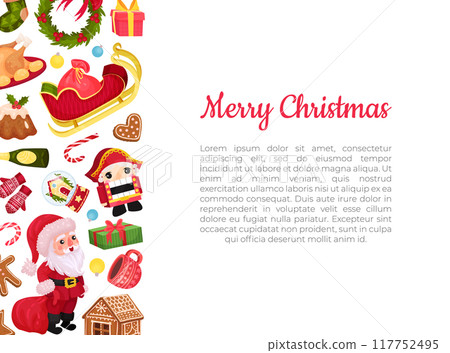 Merry Christmas and New Year Banner Design with Object Vector Template 117752495