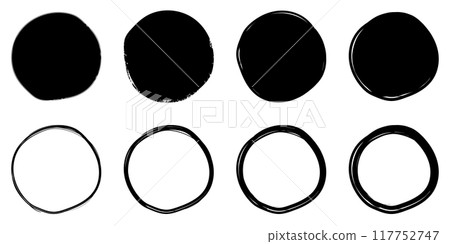 Illustration material: Hand-drawn simple circles, black and white, vector, transparent, cute, adorable, hand-drawn, Set of Illustration material: Hand-drawn simple circles, black and white, vector, transparent, cute, adorable, hand-drawn, Set of 117752747