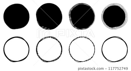 Illustration material: Hand-drawn simple circles, black and white, vector, transparent, cute, adorable, hand-drawn, Set of Illustration material: Hand-drawn simple circles, black and white, vector, transparent, cute, adorable, hand-drawn, Set of 117752749