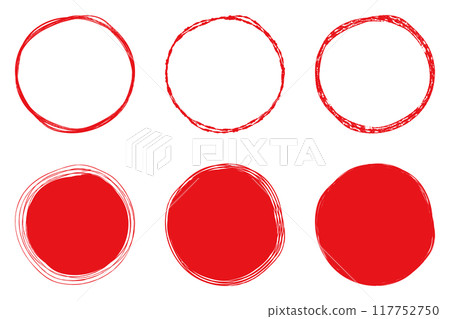 Illustration material: Hand-drawn simple circle/circle, red, vector, transparent, cute, cute, hand-drawn, Set of 117752750