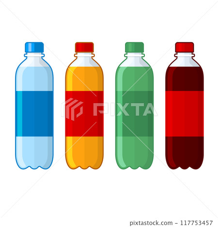 Water Plastic Bottle Soda Icon Set. Vector 117753457