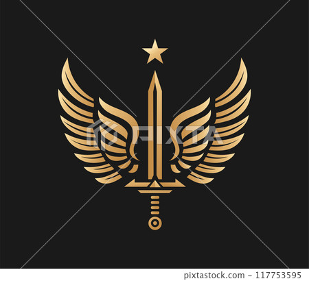 Sword and wings color vector template illustration 117753595