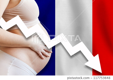 French Falling Birth Rates. Demographics and pregnancy in France concept. French Falling Birth Rates. Demographics and pregnancy in France concept. 117753648