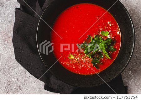 tomato soup, with herbs and spices, homemade, no people, 117753754