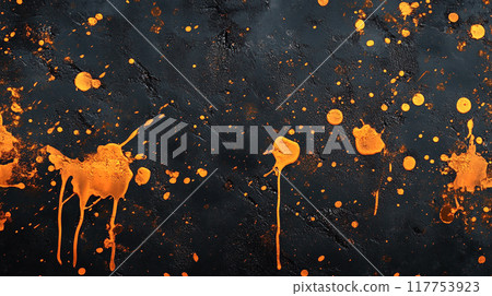 Abstract background black pattern with orange paint splatter 117753923