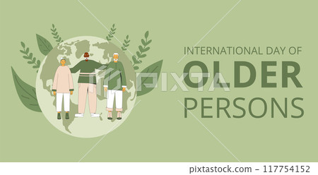 International day of older persons banner template. Planet with senior people. Vector illustration with characters. International day of older persons banner template. Planet with senior people. Vector illustration with characters. 117754152