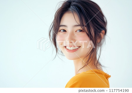 Beautiful skin and smiling woman "AI generated image" 117754190
