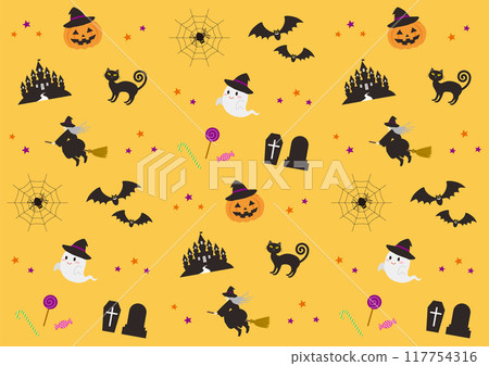 Halloween pattern illustration_yellow Halloween pattern illustration_yellow 117754316