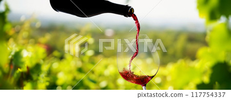 Wine glass with pouring red wine Wine glass with pouring red wine 117754337