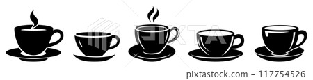 Set of Coffee Cup template flat icons, on transparent background, flat design vector illustration, coffee concept Set of Coffee Cup template flat icons, on transparent background, flat design vector illustration, coffee concept 117754526