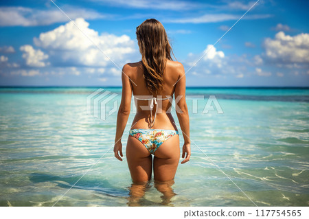 Beautiful body. Sexy blond girl in Sea. woman vacation 117754565