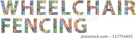 Words WHEELCHAIR FENCING. Colorful day of the week card. Words WHEELCHAIR FENCING. Colorful day of the week card. 117754681