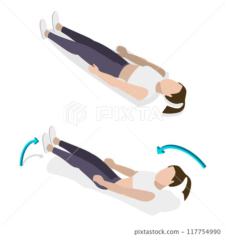 3D Isometric Flat Vector Illustration of ABS Workout For Women, Abdominal Training. Item 1 3D Isometric Flat Vector Illustration of ABS Workout For Women, Abdominal Training. Item 1 117754990