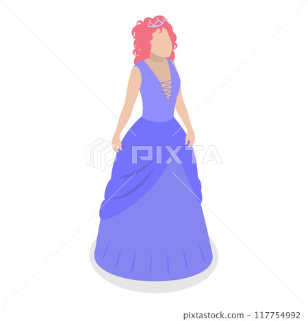 3D Isometric Flat Vector Set of Princess Characters, Beautiful Girlish Dress. Item 1 117754992