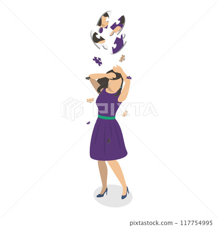 3D Isometric Flat Vector Illustration of Inner Conflict, Self-harm and Self-punishment. Item 2 117754995