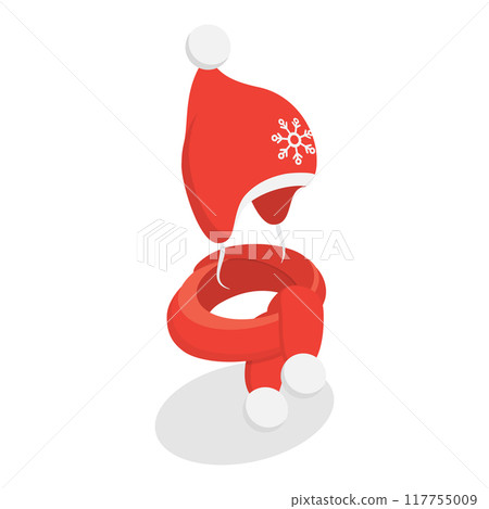 3D Isometric Flat Vector Set of Childish Knitted Accessories, Winter Stylish Hats and Scarves. Item 1 3D Isometric Flat Vector Set of Childish Knitted Accessories, Winter Stylish Hats and Scarves. Item 1 117755009