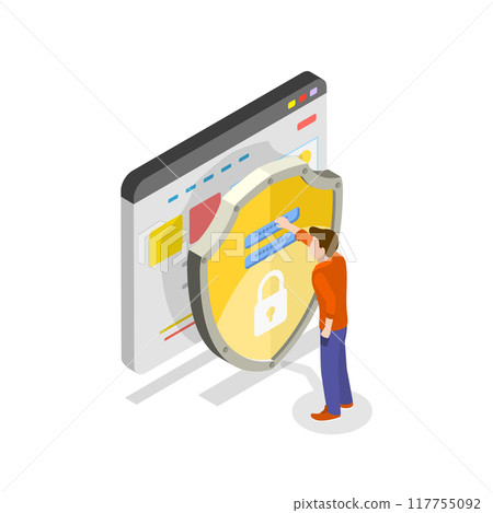 3D Isometric Flat Vector Illustration of Cloud Services, Cyber Security and Personal Data Protection. Item 2 117755092