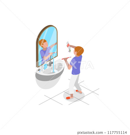 3D Isometric Flat Vector Illustration of Schoolchild Daily Routine, A Kid Life with Everyday Activities. Item 7 3D Isometric Flat Vector Illustration of Schoolchild Daily Routine, A Kid Life with Everyday Activities. Item 7 117755114