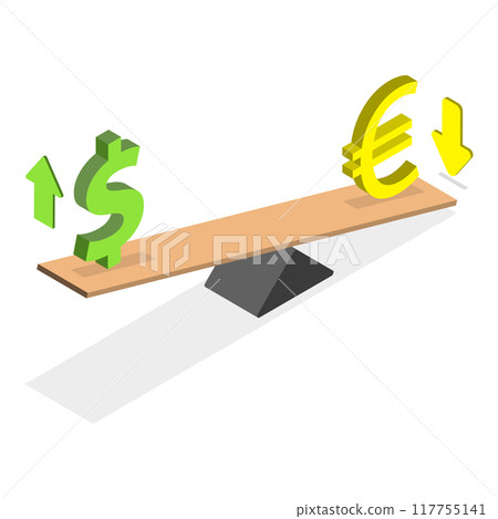 3D Isometric Flat Vector Illustration of Euro Vs Dollar On Lever, Financial Investment. Item 1 117755141