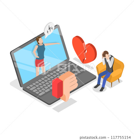 3D Isometric Flat Vector Illustration of Social Media Behavior, Boycott or Mass Riots. Item 1 117755154
