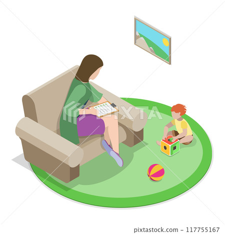 3D Isometric Flat Vector Set of Psychotherapy Session Scenes, Mental Health. Item 8 117755167