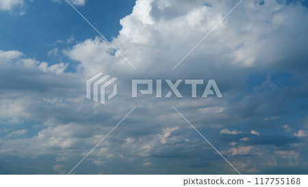 Gray rainy clouds float across dark sky. B roll sky and dark cloud. Nature environment dark huge cloud sky. Timelapse. 117755168