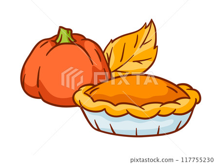 Autumn food illustration. Happy Thanksgiving Day and Halloween traditional symbols. 117755230