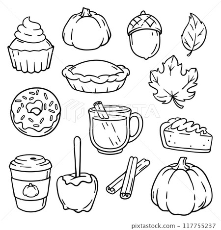 Autumn items and food. Happy Thanksgiving Day and Halloween traditional symbols. 117755237