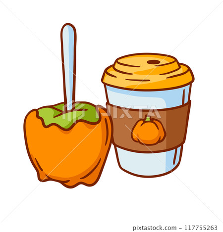 Autumn food illustration. Happy Thanksgiving Day and Halloween traditional symbols. Autumn food illustration. Happy Thanksgiving Day and Halloween traditional symbols. 117755263